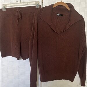 Pretty Garden Brown Knit Women Shorts Set
